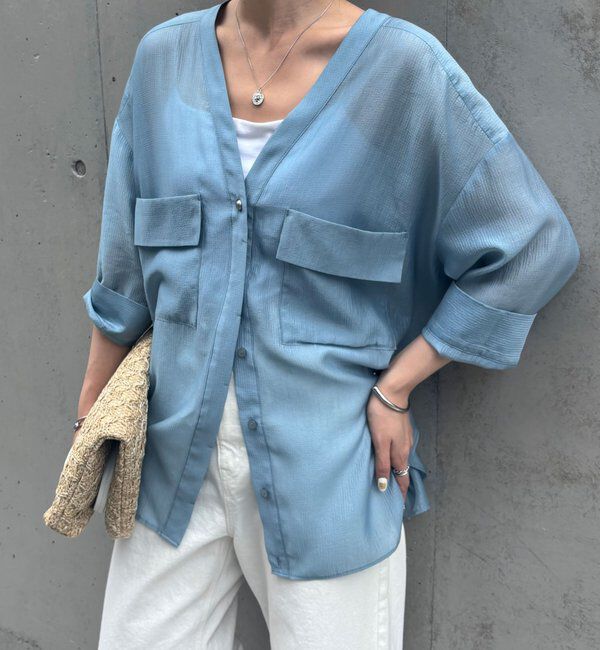  「【ロングシーズン着られる/丈調整可能◎】ヴィンテージライクオーバーシャツ」|シャツ・ブラウス|ブルー