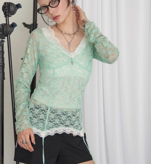  「【26AW新色カラーあり】レースガータートップス」|Tシャツ・カットソー|ミント