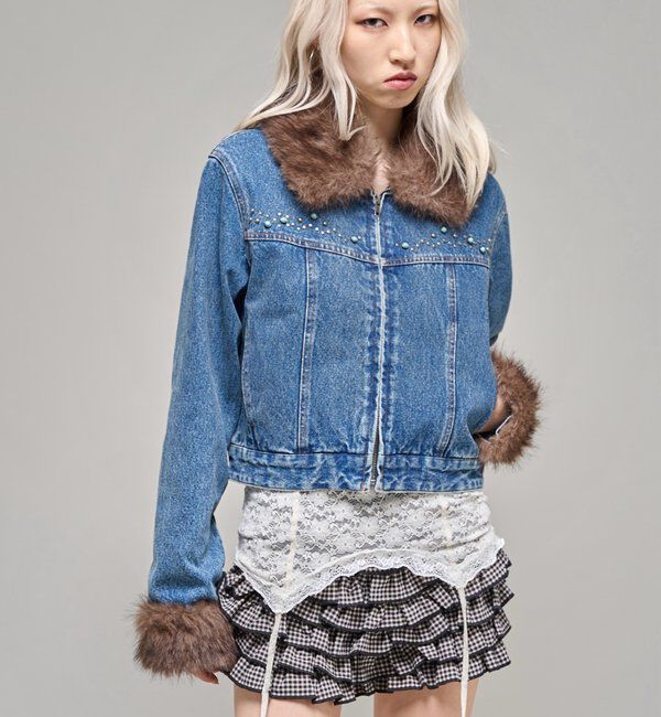  「【26AW LOOK掲載品番】ビジュファーデニムジャケット」|ブルゾン・スタジャン|