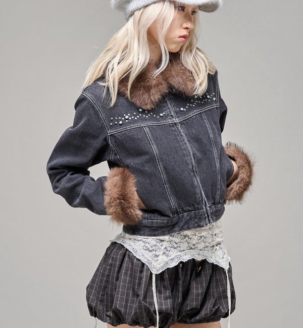  「【26AW LOOK掲載品番】ビジュファーデニムジャケット」|ブルゾン・スタジャン|
