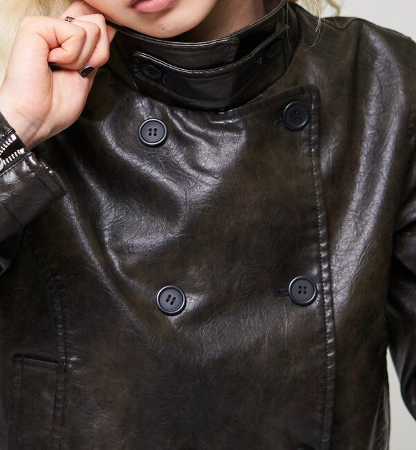  「【26AW LOOK掲載品番】スタンドレザーWジャケット」|ブルゾン・スタジャン|