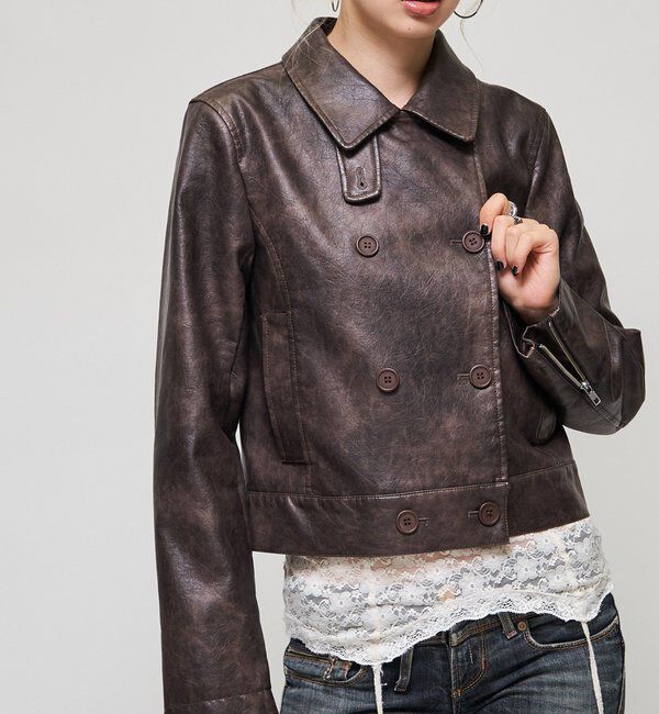  「【26AW LOOK掲載品番】スタンドレザーWジャケット」|ブルゾン・スタジャン|