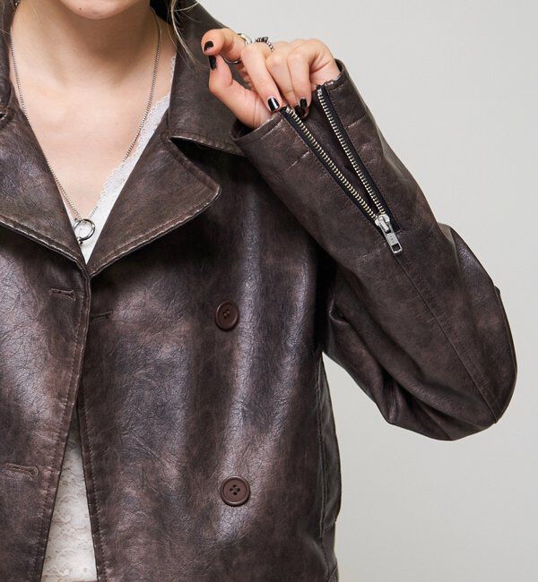  「【26AW LOOK掲載品番】スタンドレザーWジャケット」|ブルゾン・スタジャン|
