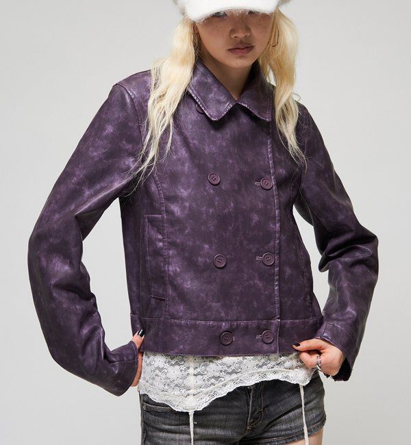 「【26AW LOOK掲載品番】スタンドレザーWジャケット」|ブルゾン・スタジャン|