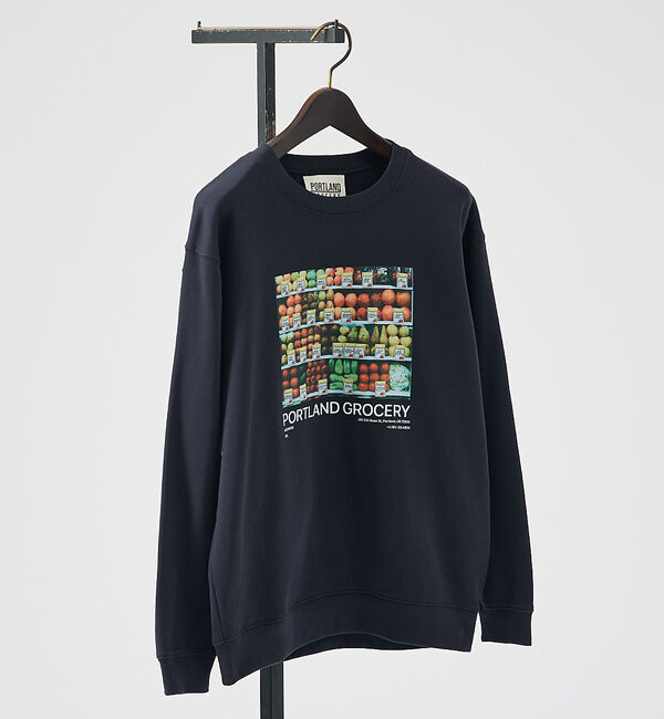 ABAHOUSE「【PORTLAND-GROCERY】グラフィックプリント クルーネックスウェット」|スウェット・ジャージ|ネイビー