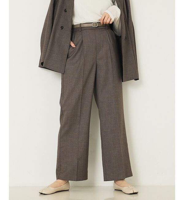 abahouse mavie「【セットアップ対応】グレンチェックセミワイドパンツ」|その他|ブラウン系その他1