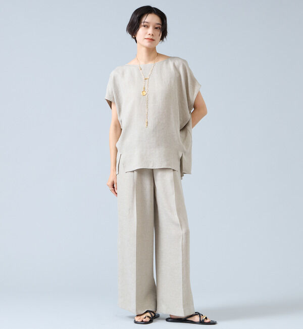Liesse「《定番》麻調タックワイドパンツ（セットアップ可）」|その他|ベージュ