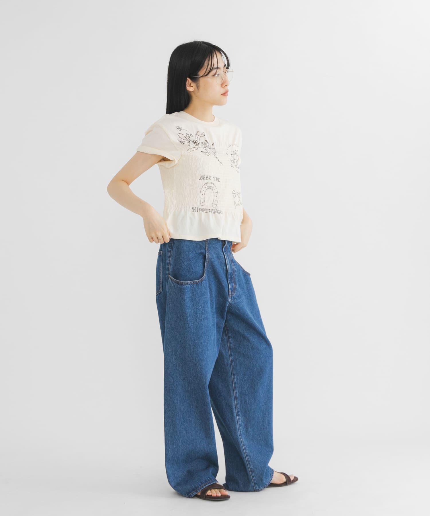  「シャーリングデザインプリントTEE」|Tシャツ・カットソー|