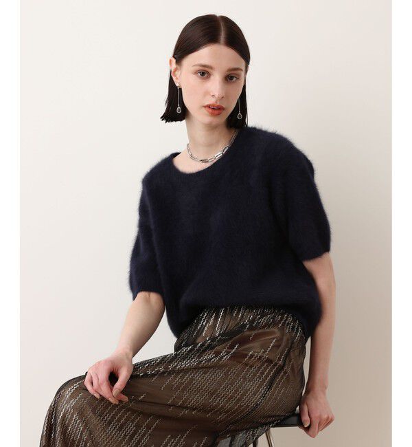 allureville「WEB ルミネ別注 カシミヤブレンドファー加工半袖プルオーバー」|ニット・セーター|ネイビー
