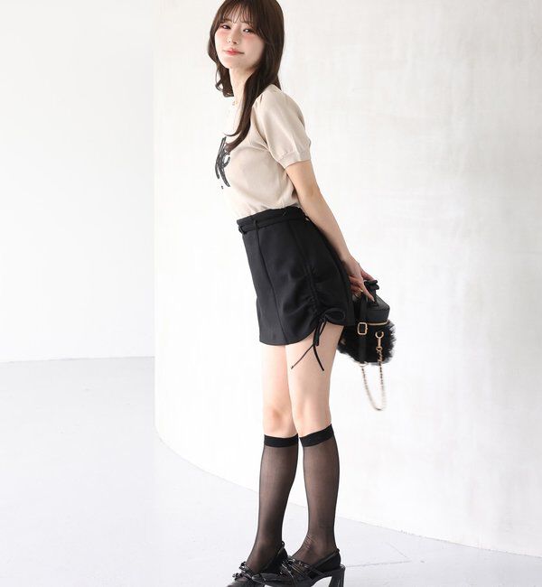  「ベルト付きサイドドロストミニスカート」|スカート|