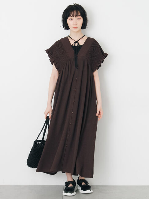 Samansa Mos2「前開きシャーリングワンピース」|ワンピース|