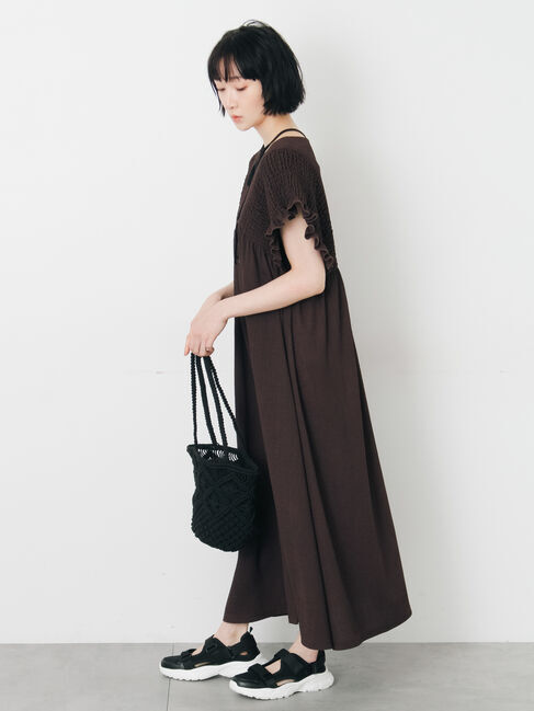 Samansa Mos2「前開きシャーリングワンピース」|ワンピース|