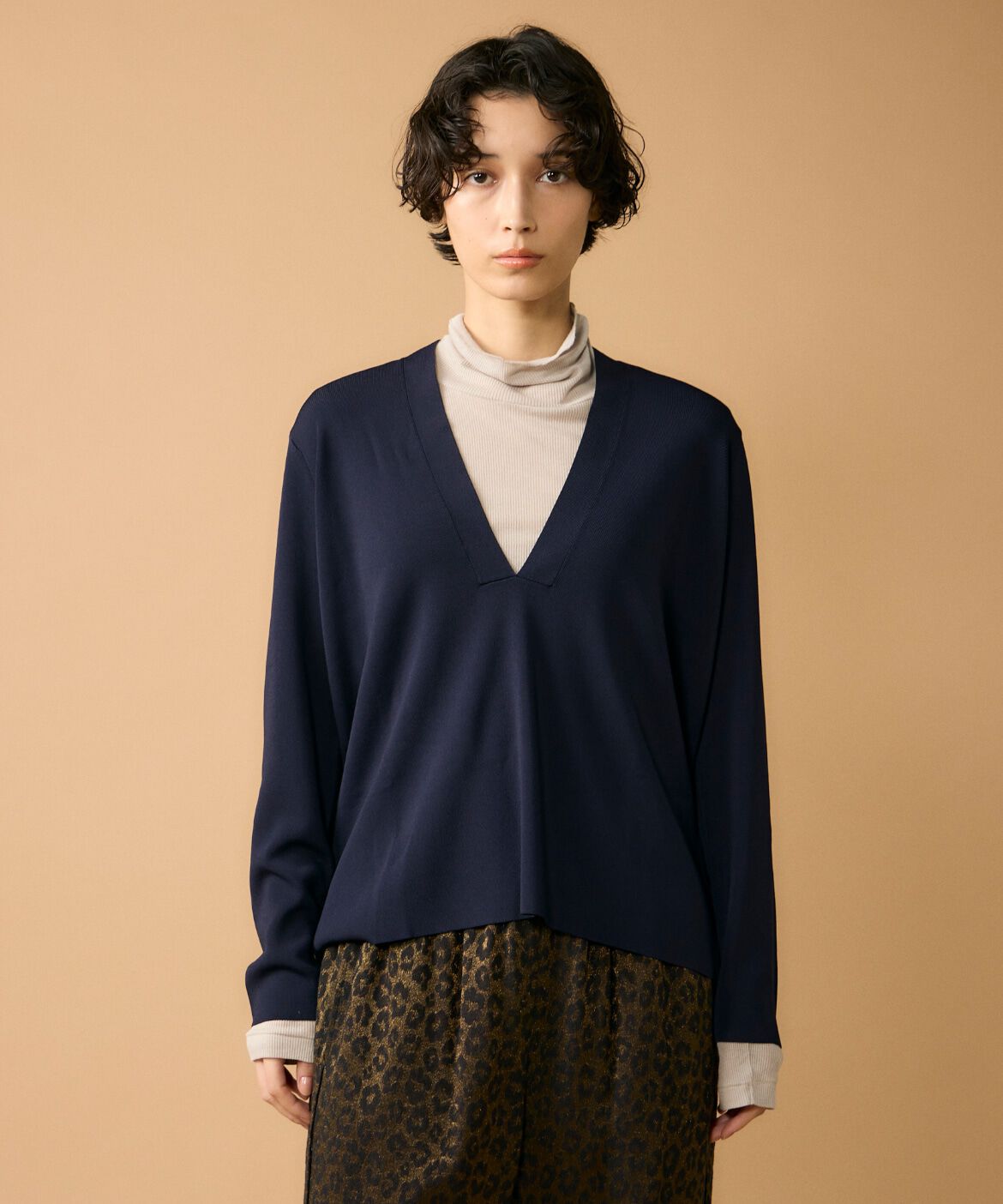Le Souk「Vネックニットプルオーバー」|ニット・セーター|ネイビー