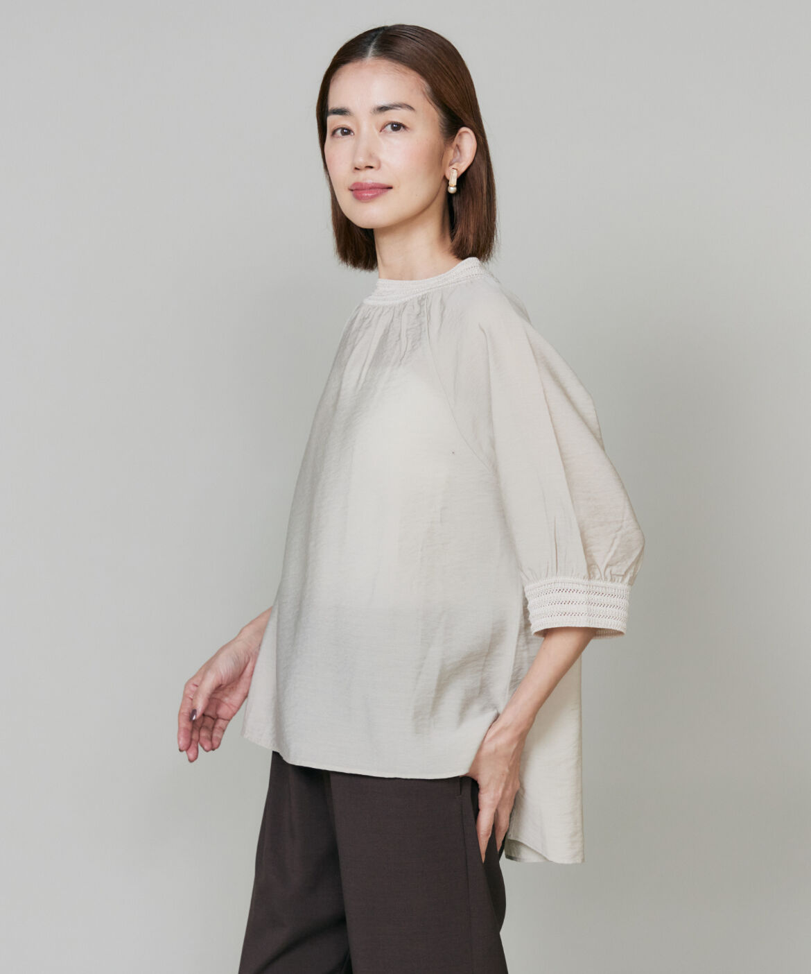 Le Souk「《大きいサイズ》透かし柄コンビネーションブラウス」|シャツ・ブラウス|グレーベージ 3