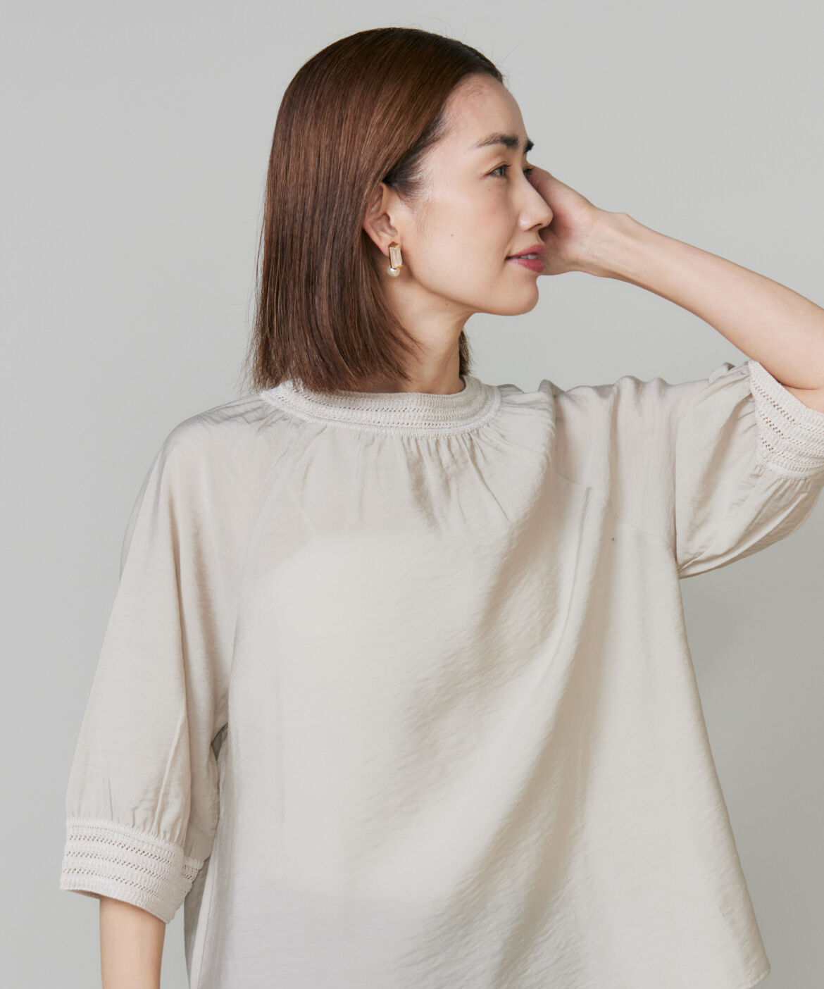 Le Souk「《大きいサイズ》透かし柄コンビネーションブラウス」|シャツ・ブラウス|