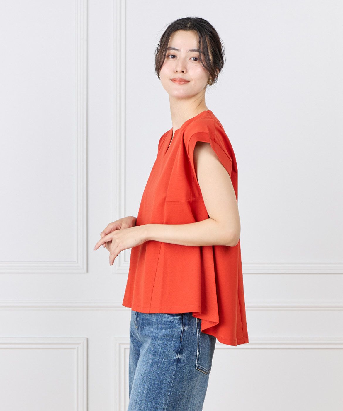 7-IDconcept.「裾ﾌﾚｱｰﾌﾟﾙｵｰﾊﾞｰ《UVｶｯﾄ》《接触冷感》|前後差ﾍﾑで華や 」|Tシャツ・カットソー|