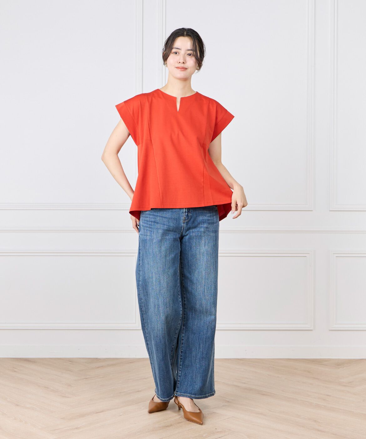 7-IDconcept.「裾ﾌﾚｱｰﾌﾟﾙｵｰﾊﾞｰ《UVｶｯﾄ》《接触冷感》|前後差ﾍﾑで華や 」|Tシャツ・カットソー|