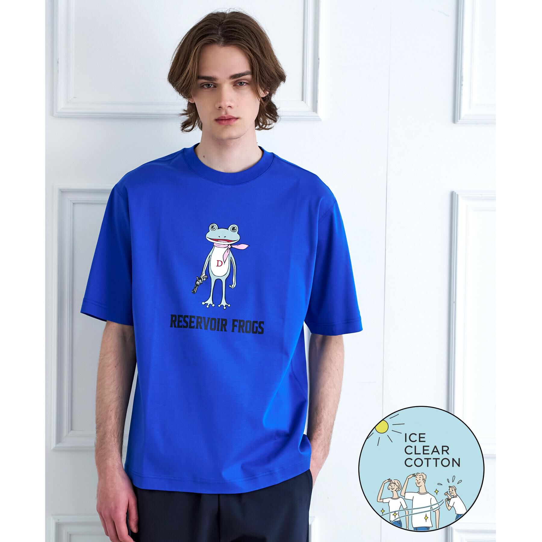 DRESSTERIOR「【接触冷感／抗菌防臭／消臭】ICE CLEAR COTTON フロッグオーバーフィットTシャツ」|Tシャツ・カットソー|ブルー(093)