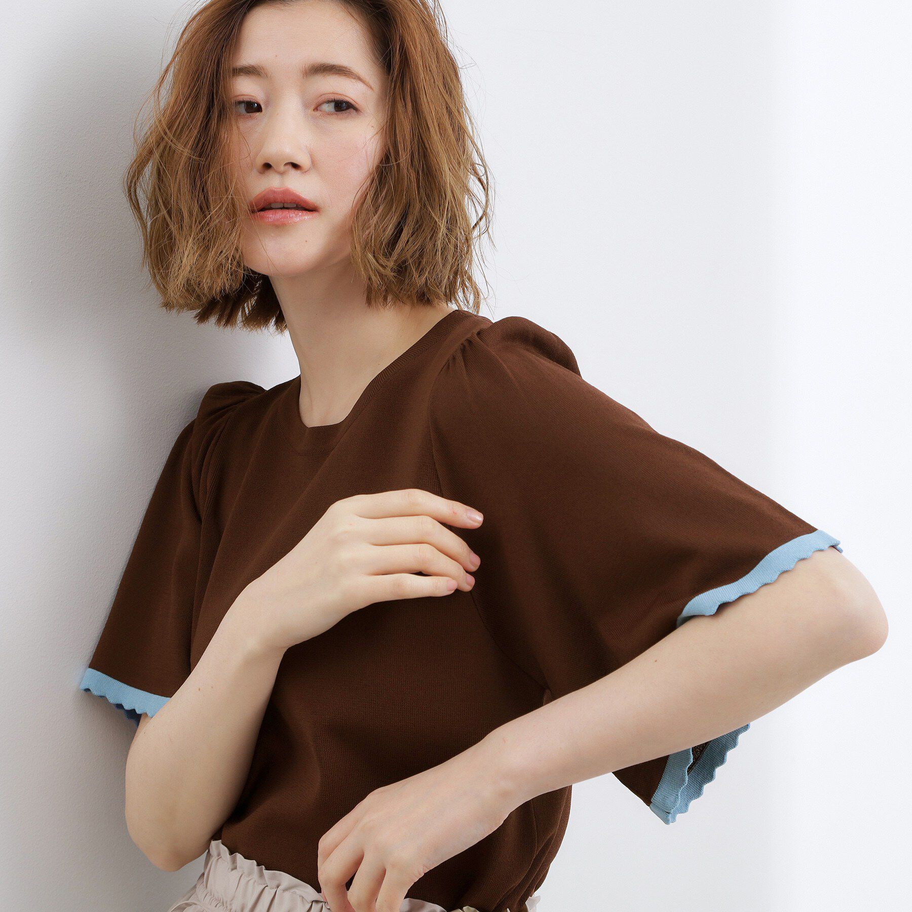 grove「高評価！【シリーズ累計36万枚！名品ニット】やわらかドライタッチ スカラップスリーブニット」|ニット・セーター|