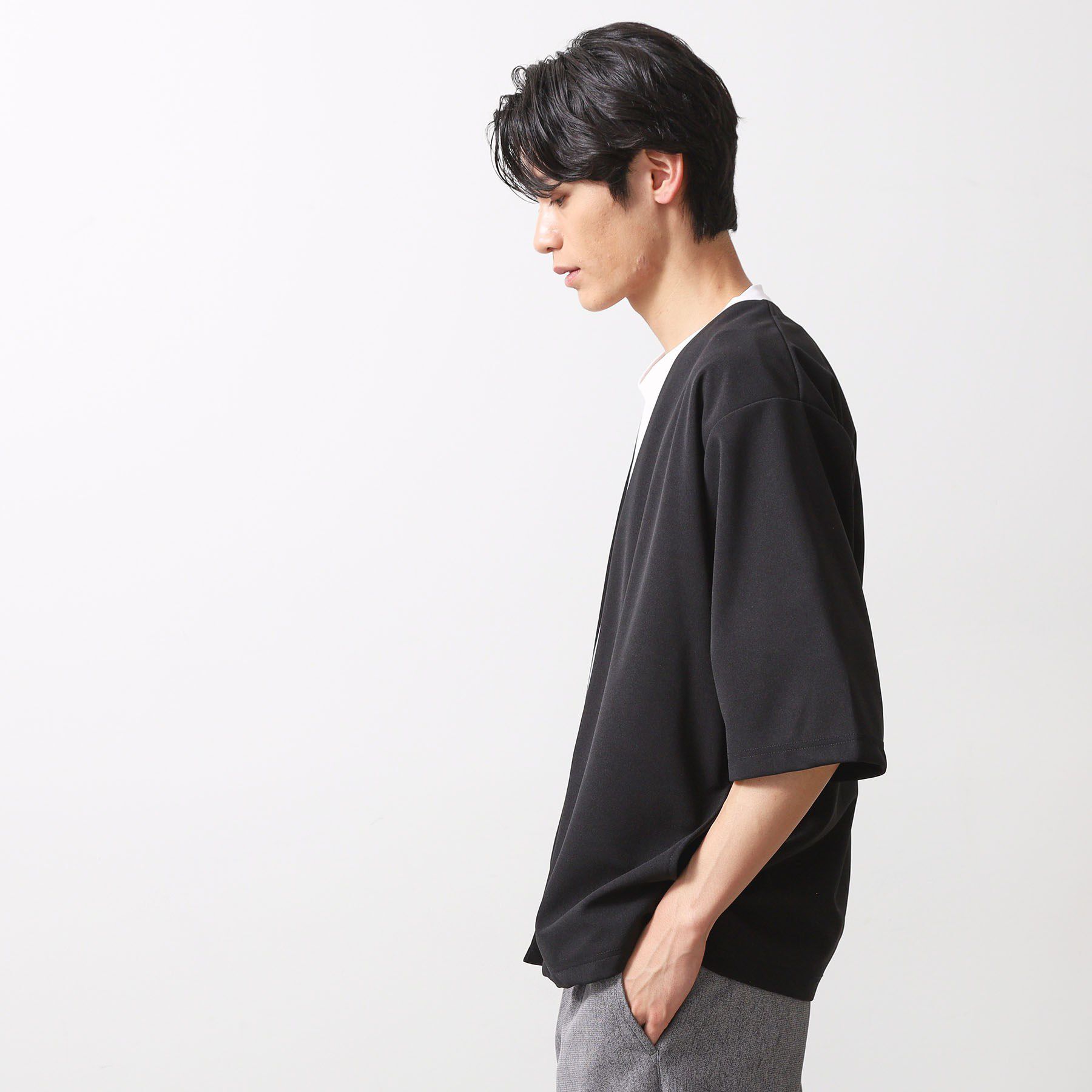 THE SHOP TK「五分袖カーディガン+半袖Tシャツセットアイテム 洗濯機OK」|カーディガン|