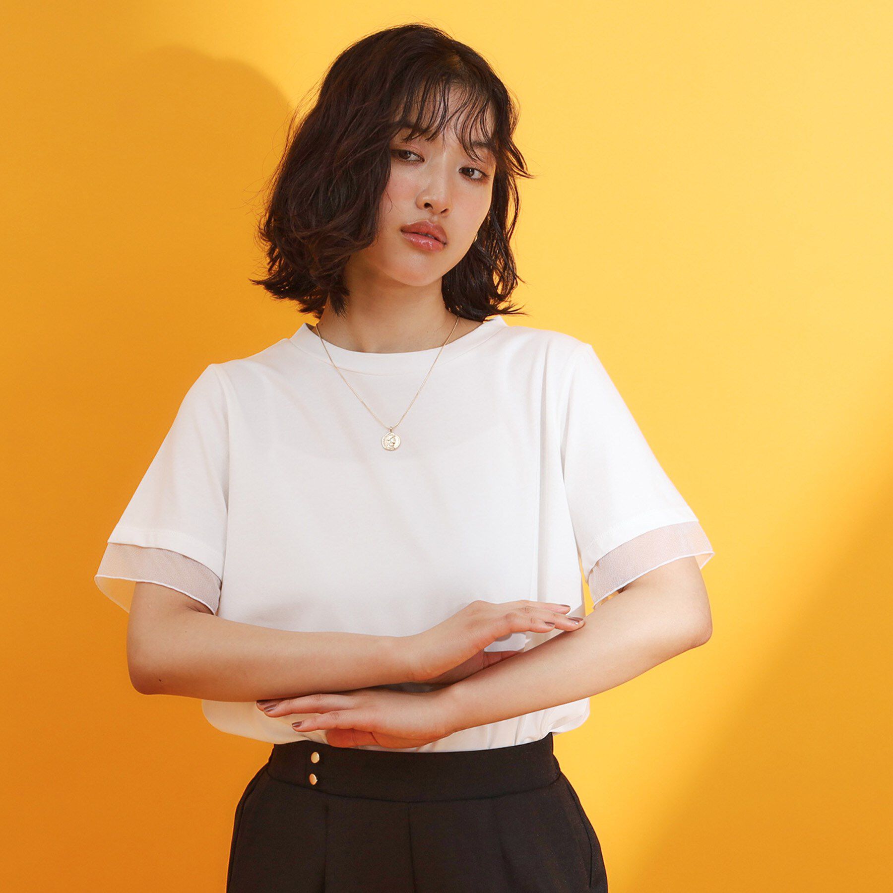 THE SHOP TK「【ひんやり/UV/洗濯機OK】袖シアーTシャツ」|Tシャツ・カットソー|オフホワイト(003