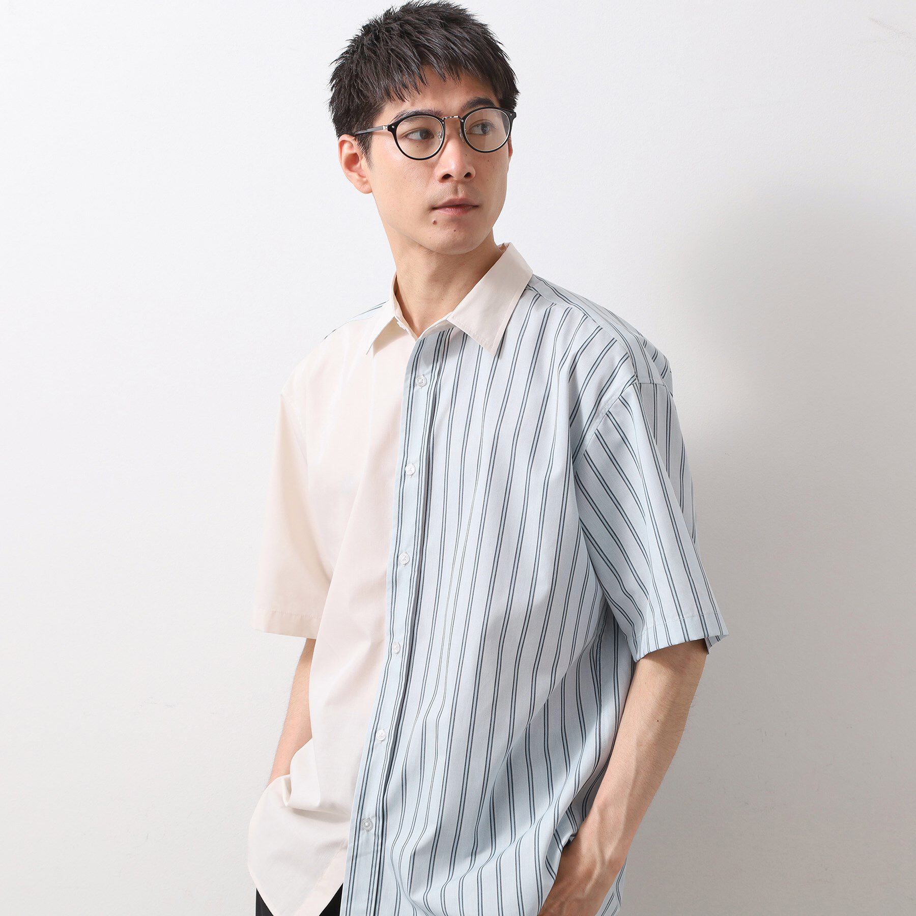 THE SHOP TK「ブロードパネルストライプ 半袖シャツ 洗濯機OK／サスティナブル素材」|シャツ・ブラウス|グレージュ(350)