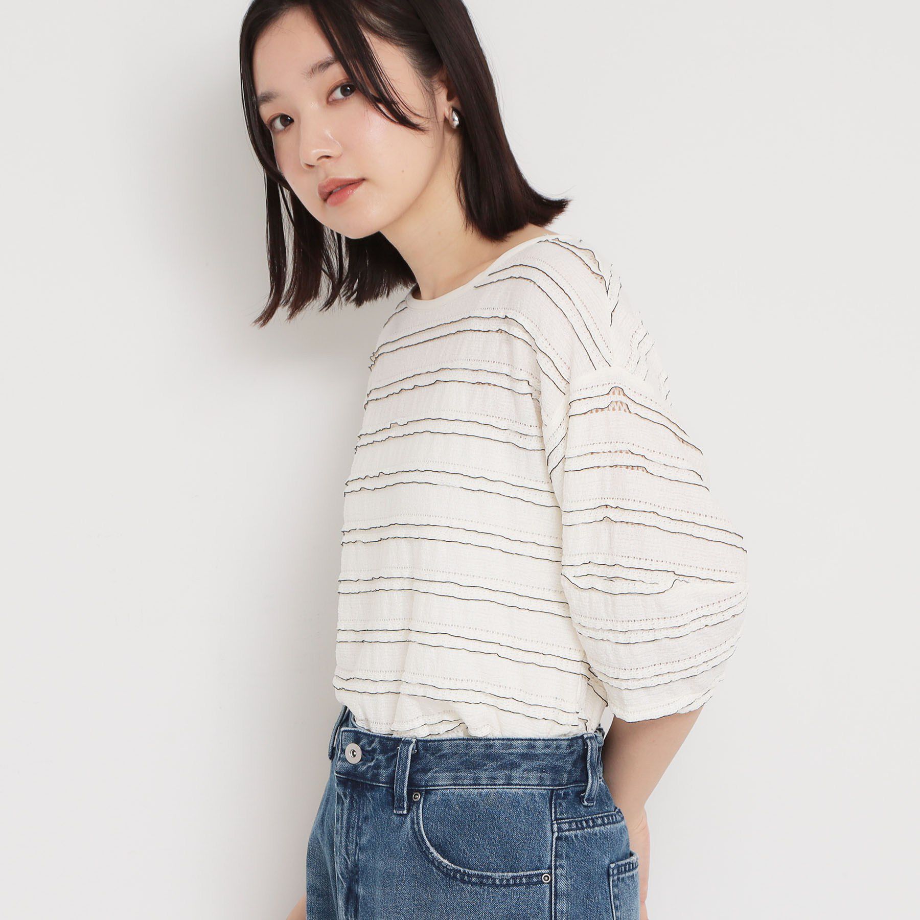 THE SHOP TK「【1枚で美人見え】 フリルレースボーダートップス」|Tシャツ・カットソー|