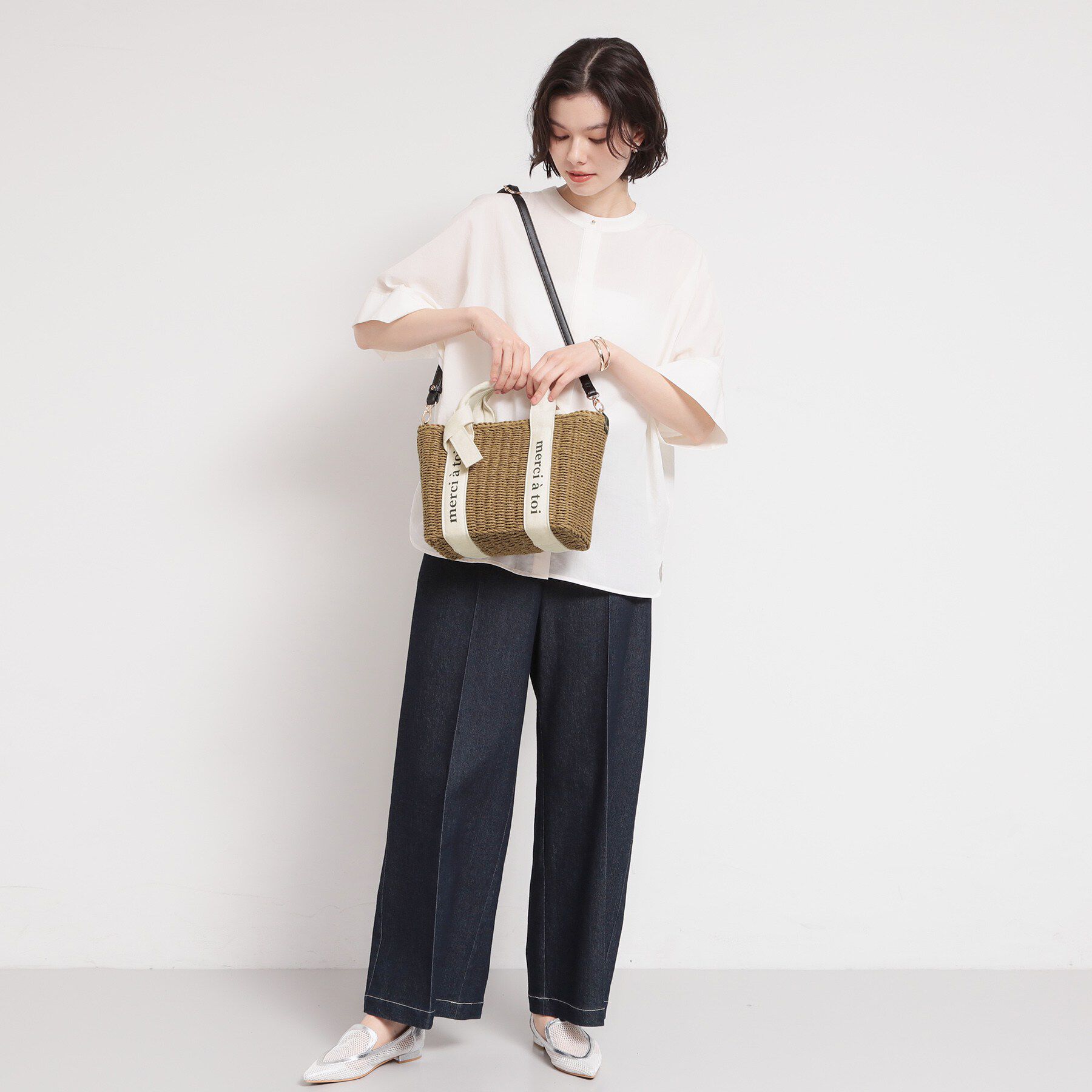 THE SHOP TK「ロゴ雑材バッグ」|ハンドバッグ|