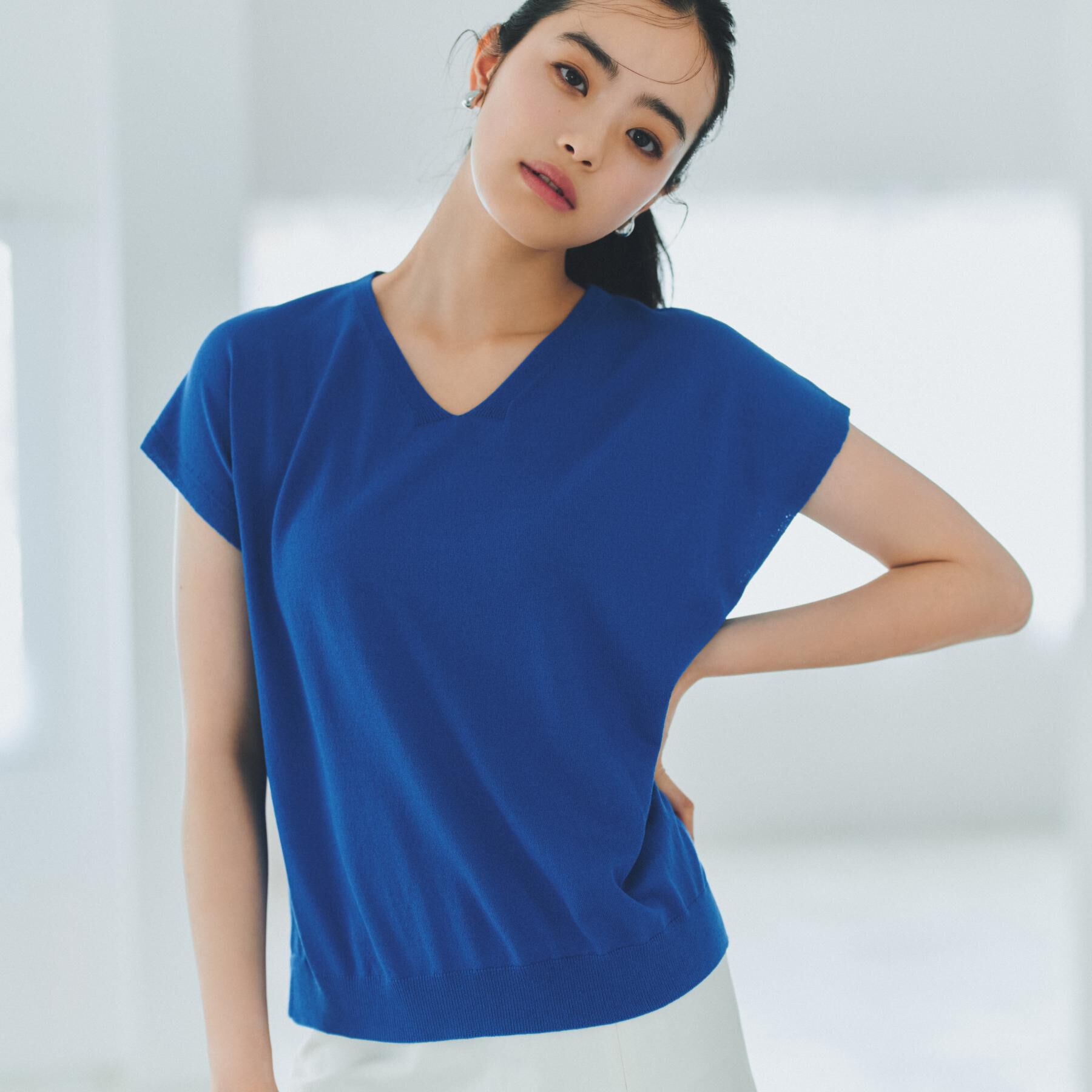 THE SHOP TK「【さらっとタッチ】風通しのいい Vネックサマーニット」|ニット・セーター|