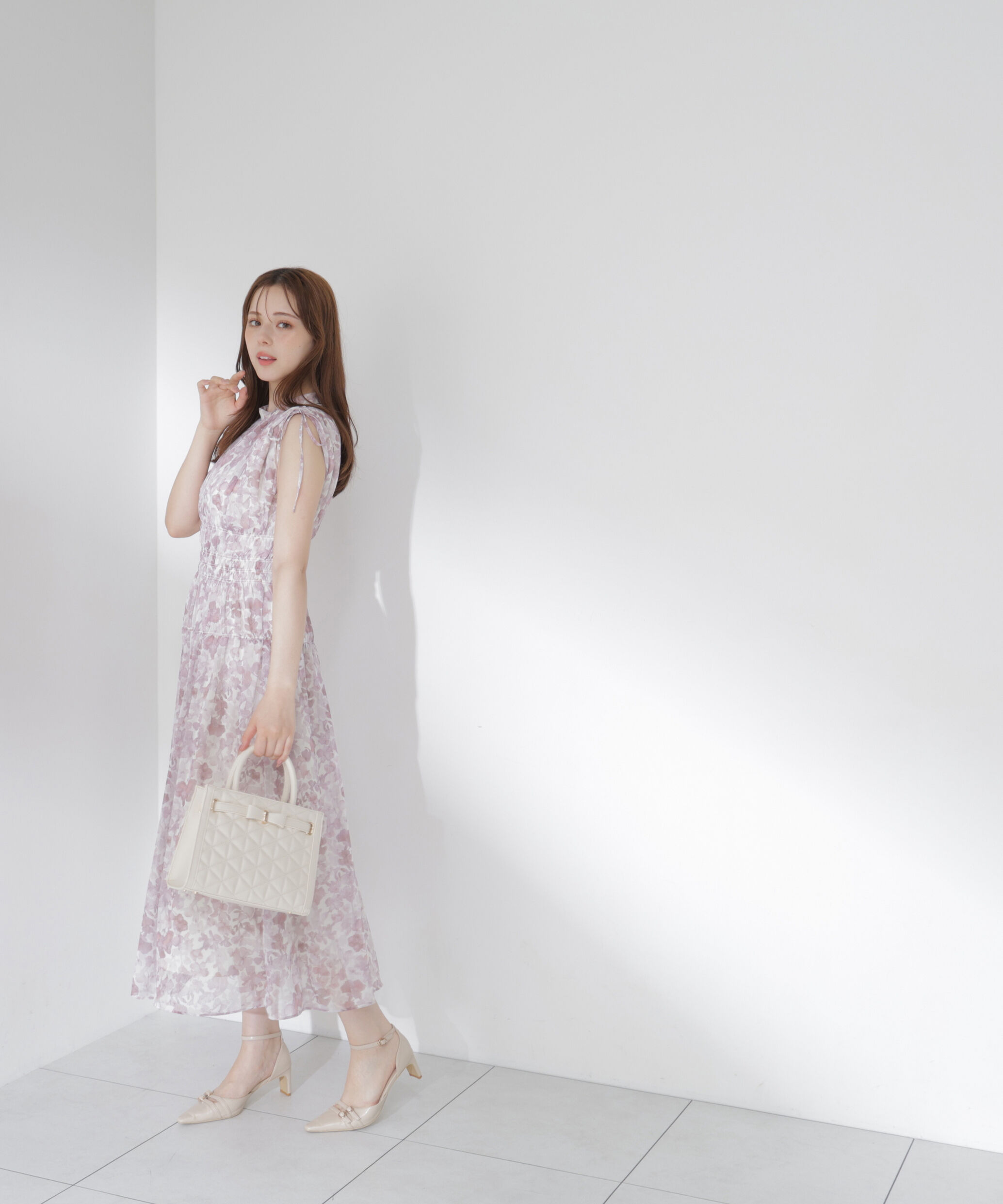PROPORTION BODY DRESSING「2wayスリーブ花柄シャーリングワンピース 26SS」|ワンピース|
