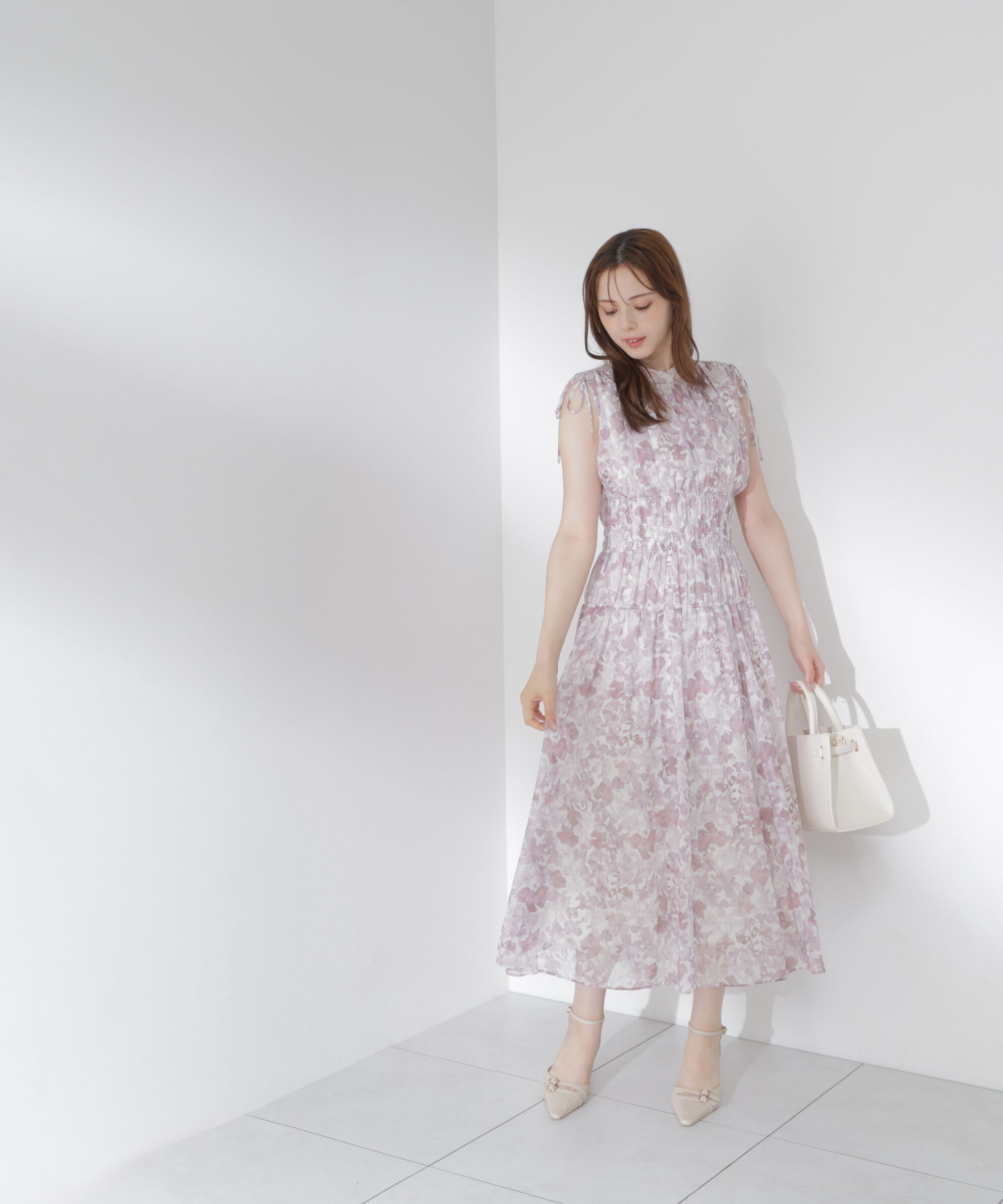PROPORTION BODY DRESSING「2wayスリーブ花柄シャーリングワンピース 26SS」|ワンピース|