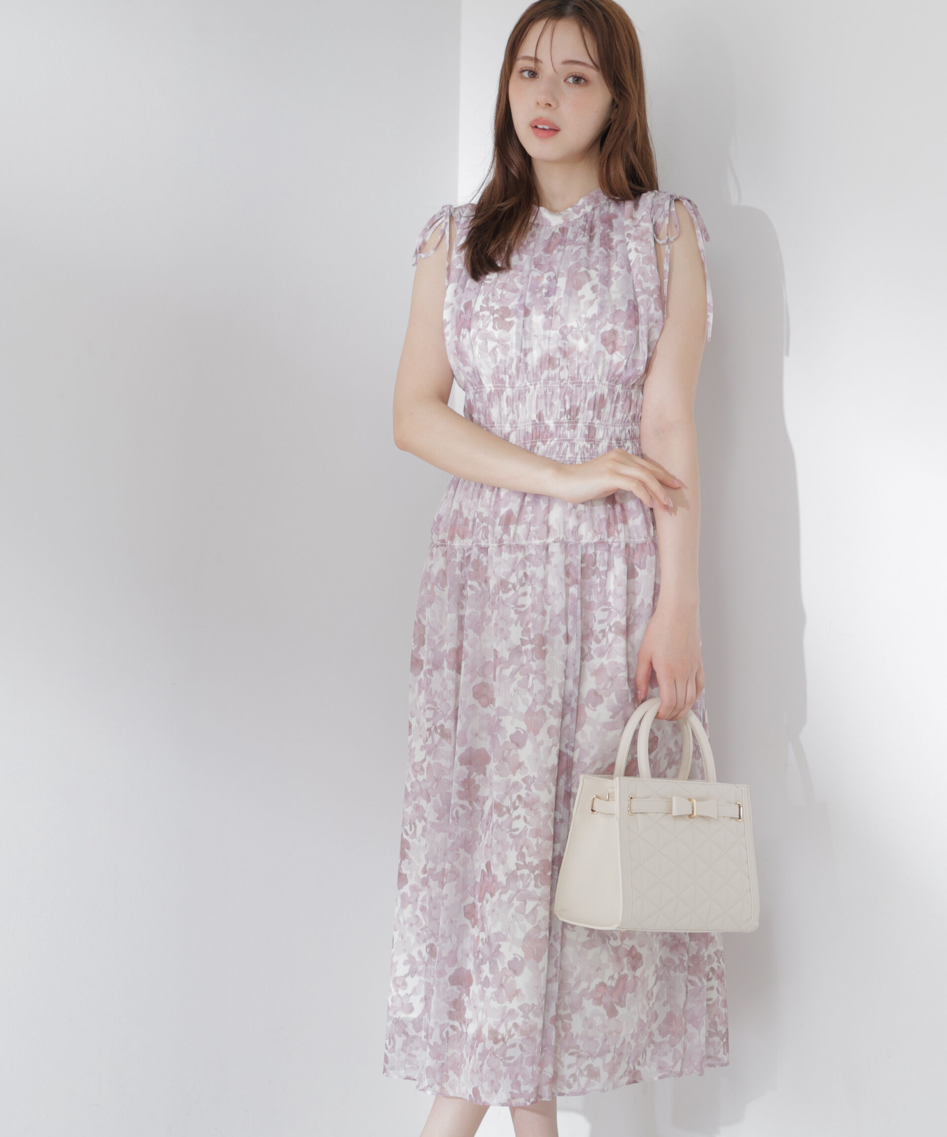 PROPORTION BODY DRESSING「2wayスリーブ花柄シャーリングワンピース 26SS」|ワンピース|