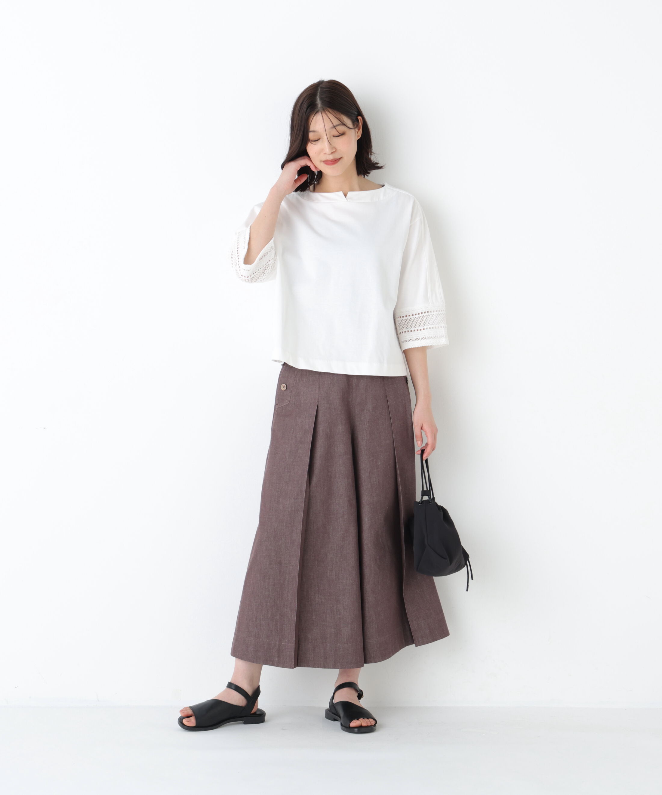  「◆袖レース強撚糸ＴＯＰＳ」|Tシャツ・カットソー|