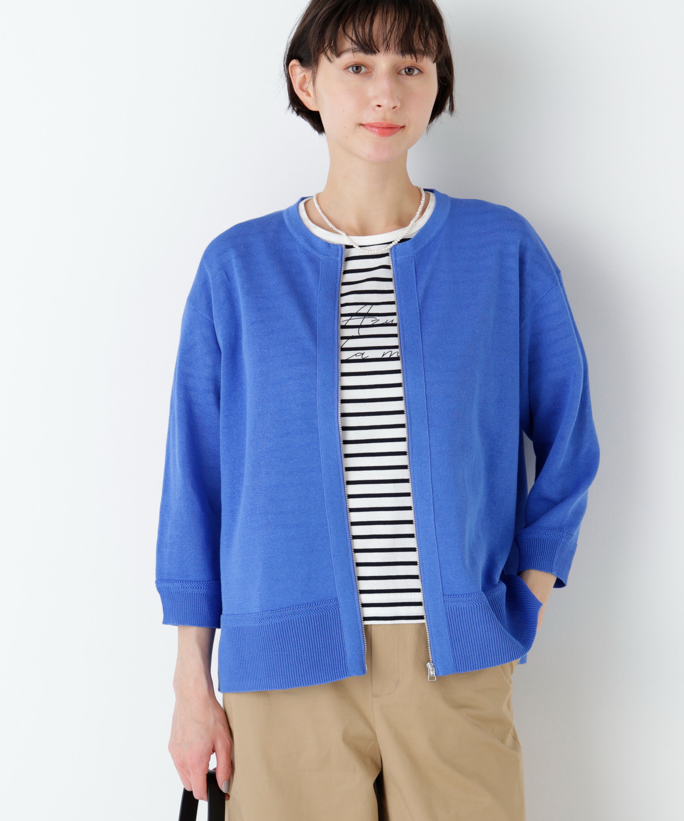 「《名品 / 洗える / 4ｶﾗｰ展開》ﾊｲｹﾞｰｼﾞｷﾞﾏ ｼﾞｯﾌﾟｱｯﾌ  」|ニット・セーター|ブルー