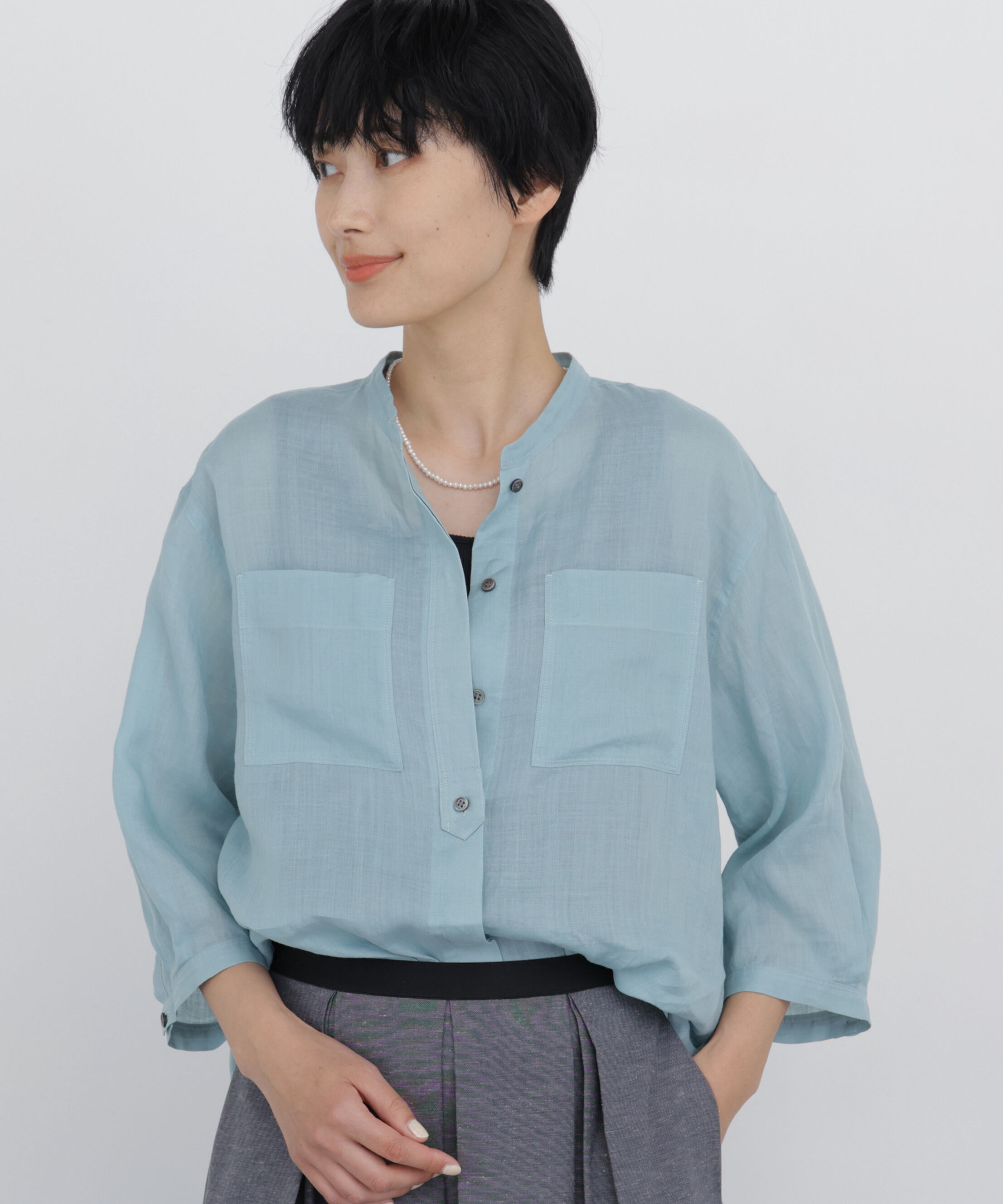  「◆≪名品 / 洗える / 4色展開！≫ラミーバンドカラーシャツブラウス」|シャツ・ブラウス|