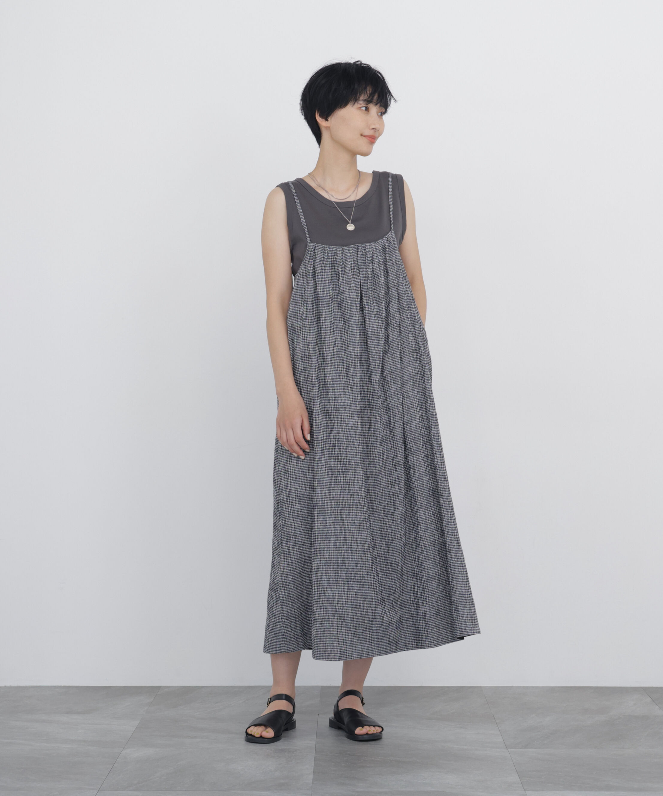  「◆≪清涼素材 / 丈感調整可 / 洗える≫ 高島ちぢみﾁｪｯｸｷｬﾐﾜﾝﾋﾟ」|ワンピース|