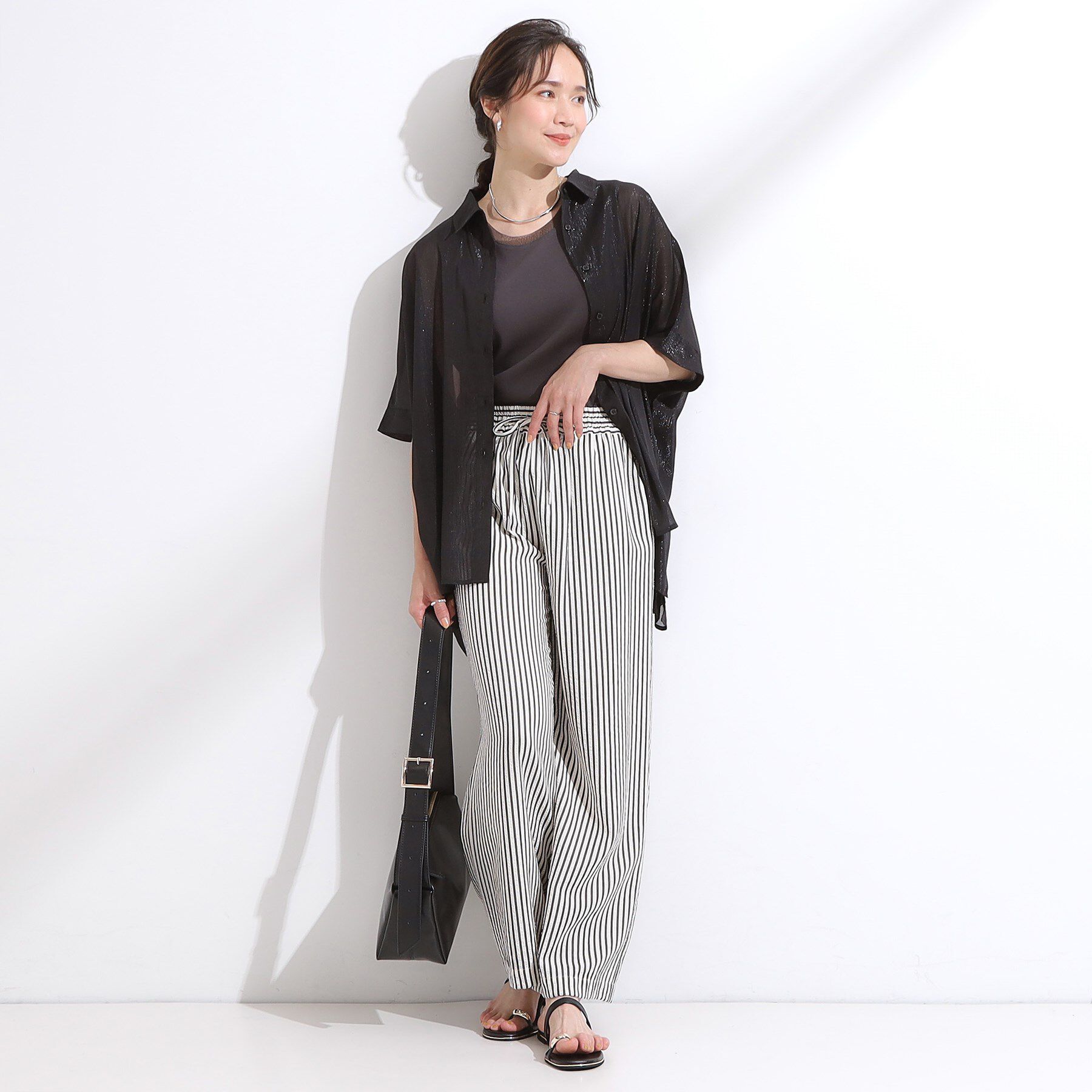 SHOO･LA･RUE「大人のシアー感 ラメが華やかな楊柳ポンチョシャツ」|シャツ・ブラウス|