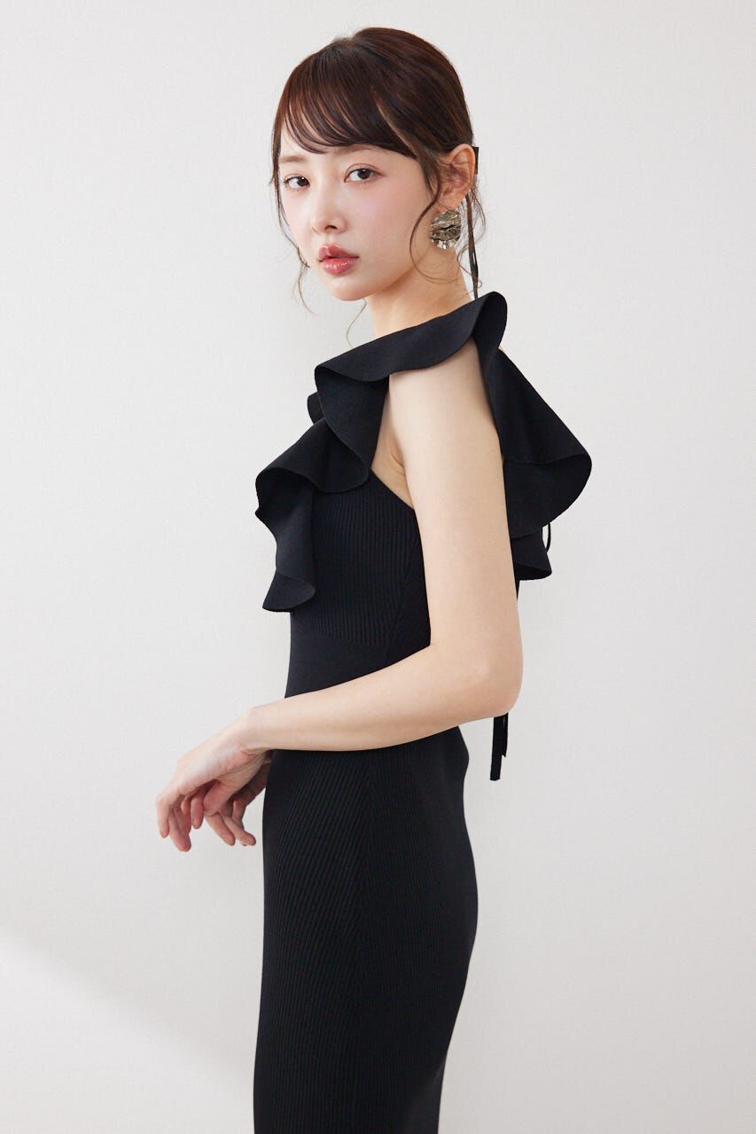 rienda「ショルダーフリルタイトニットワンピース」|ワンピース|