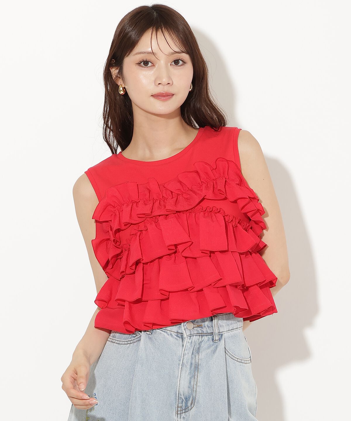 アンドクチュール「ティアードフリルコンビノースリーブＴシャツ」|Tシャツ・カットソー|