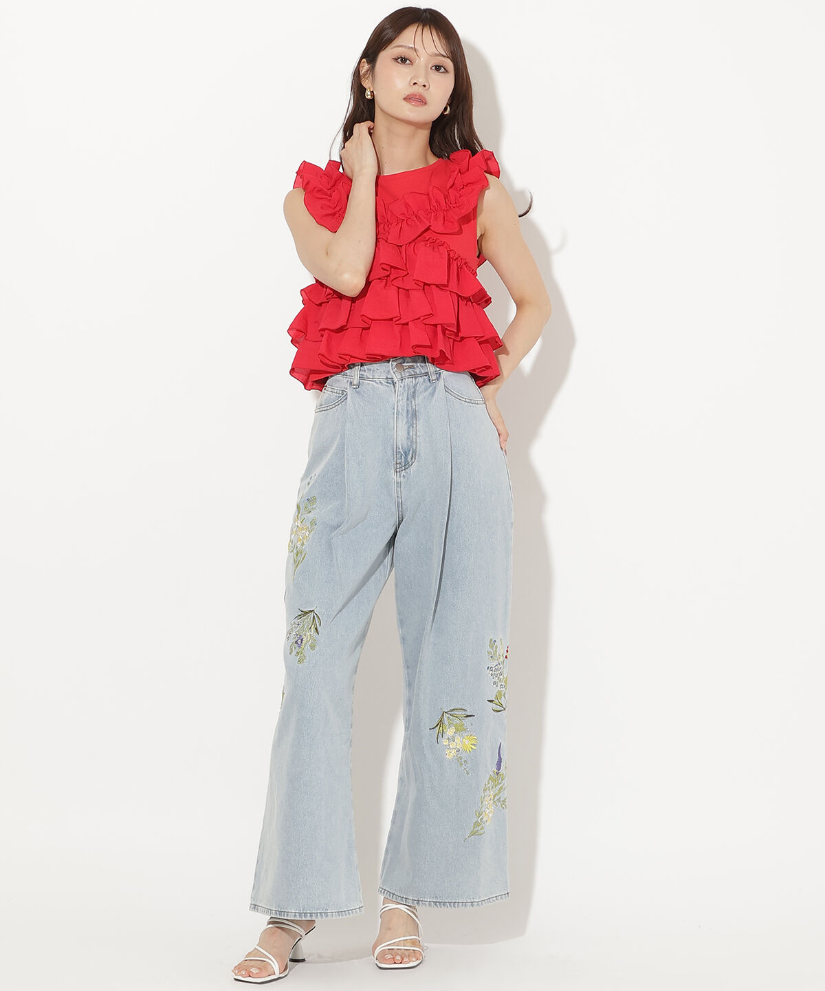 アンドクチュール「ティアードフリルコンビノースリーブＴシャツ」|Tシャツ・カットソー|