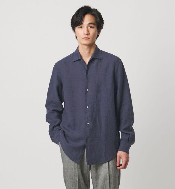UNITED ARROWS「LIBECO リネン オープンカラー シャツ」|シャツ・ブラウス|NAVY