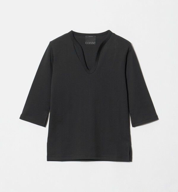 conte「＜conte＞コットン キーネック Tシャツ」|Tシャツ・カットソー|BLACK