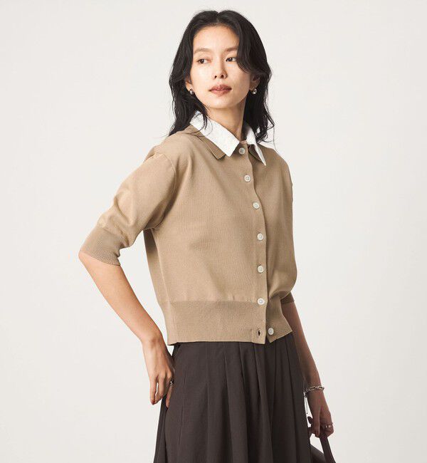 UNITED ARROWS green label relaxing「2WAY レース ポロ襟 5分袖 ニット カーディガン」|カーディガン|