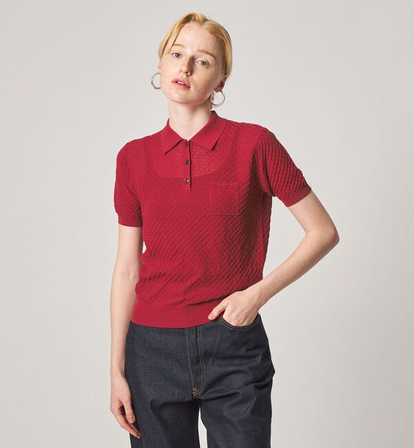 STEVEN ALAN「＜Steven Alan＞スクエア ジャガード ポロニット」|ニット・セーター|RED