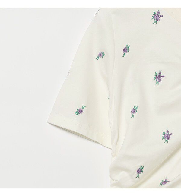 Ray BEAMS 「フラワー 刺繍 シャーリング Tシャツ / 26SS 花柄 洗える コンパクトTシャツ」|Tシャツ・カットソー|
