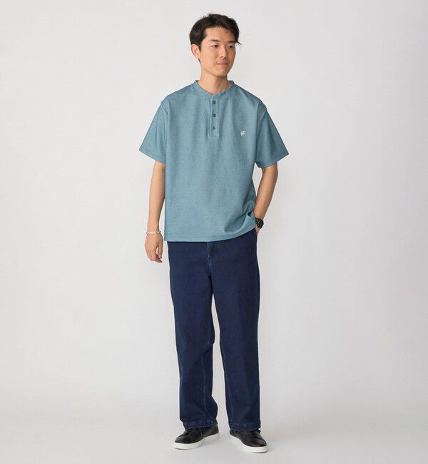 SHIPS「【WEB限定】SHIPS:〈手洗い可能/抗菌/防臭〉ワンポイント ロゴ バーズアイ ヘンリーネック Tシャツ」|Tシャツ・カットソー|