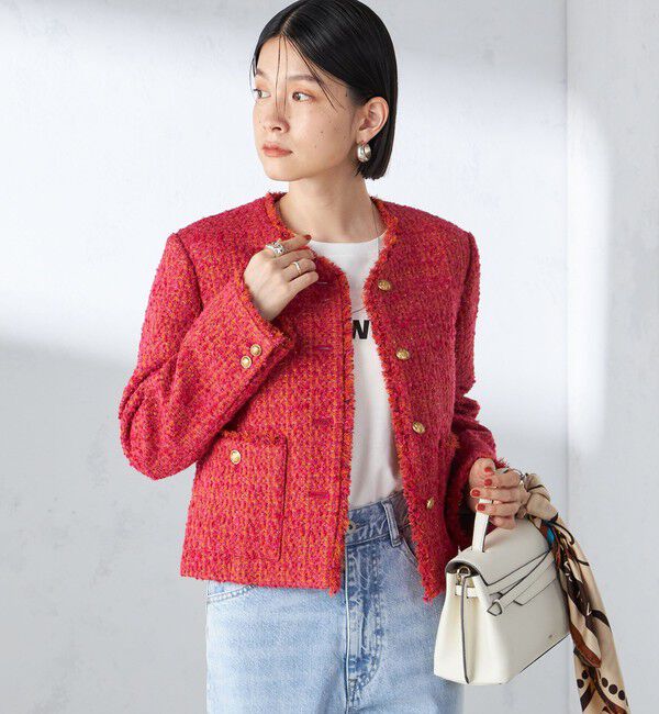 SHIPS for women「GIOLICA: ツイード ノーカラー ジャケット」|ノーカラージャケット|