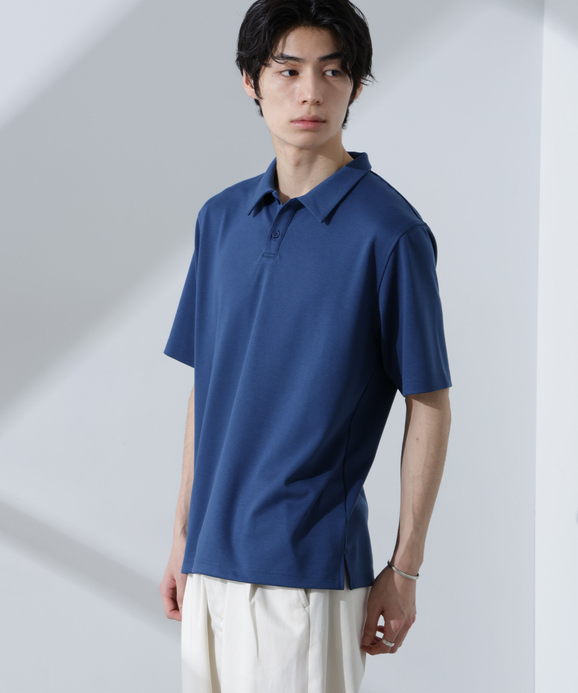 NANO universe「Pe/Ry鹿の子ポロシャツ 半袖」|Tシャツ・カットソー|ネイビー