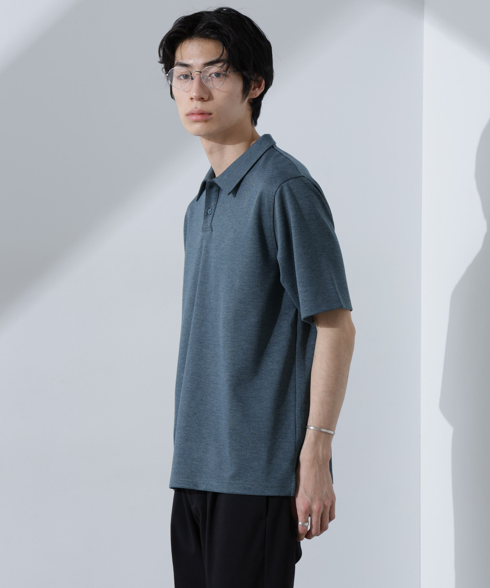 NANO universe「Pe/Ry鹿の子ポロシャツ 半袖」|Tシャツ・カットソー|D.グリーン1
