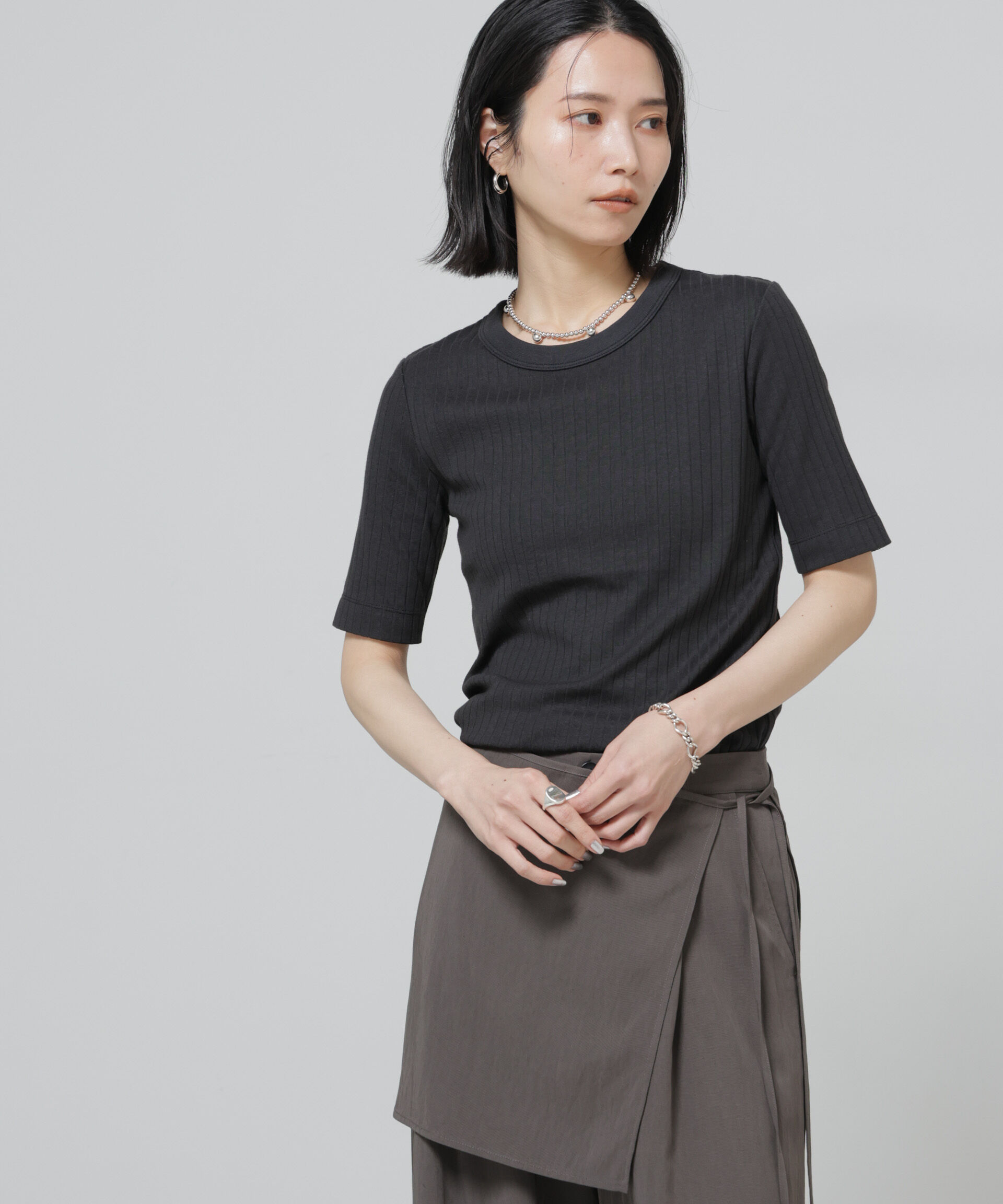 NANO universe「【選べる4色展開！】Anti Soaked(R) 汗染み防止クルーネックリブTシャツ」|Tシャツ・カットソー|